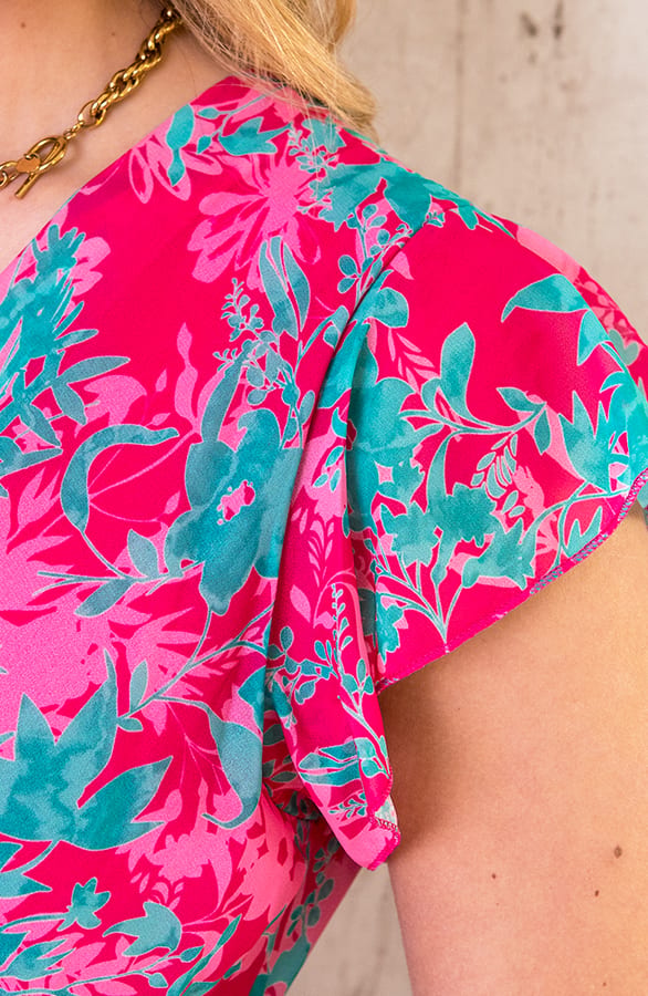 Flower Print Ruffle Jurkje Roze Turquoise – shoparchief, foto 5