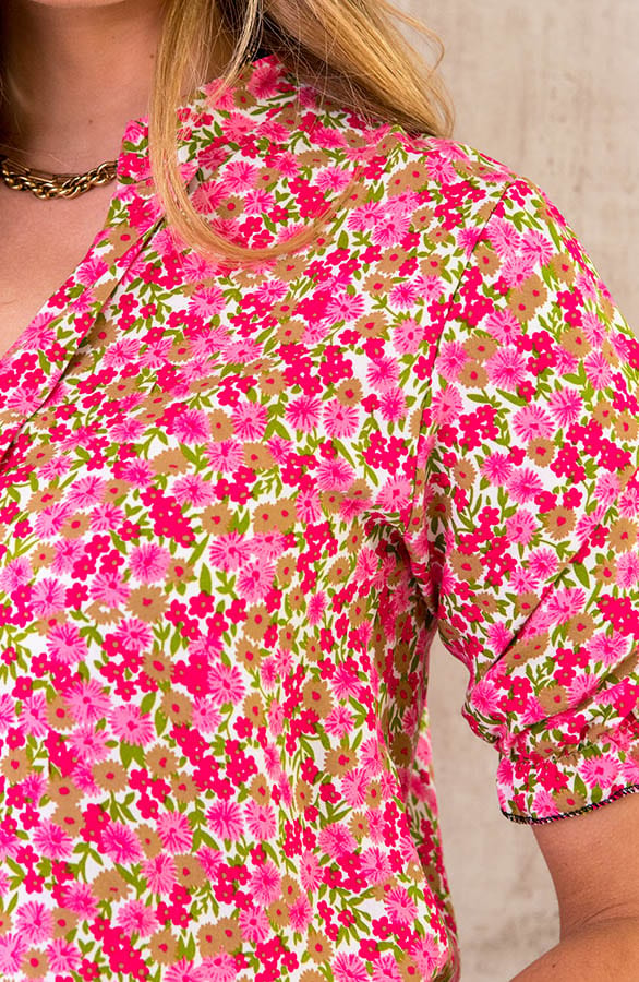 Blouse V-hals Bloemen Roze – shoparchief, foto 5