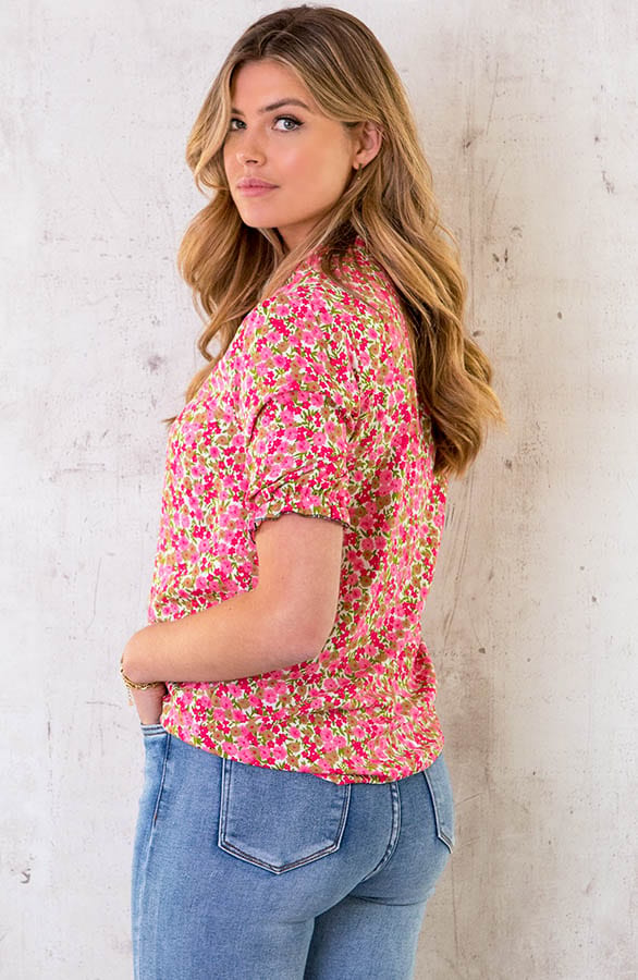 Blouse V-hals Bloemen Roze – shoparchief, foto 4