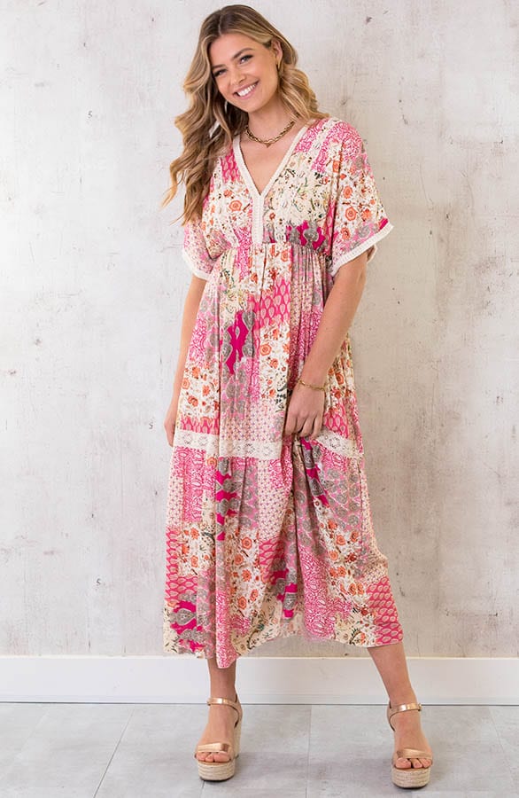 Boho Print Jurk Maxi Fuchsia – shoparchief, foto 1