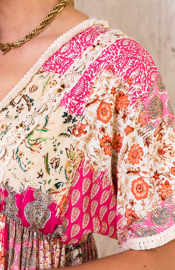 Boho Print Jurk Maxi Fuchsia – shoparchief, foto 5