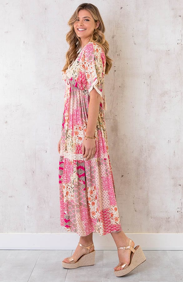 Boho Print Jurk Maxi Fuchsia – shoparchief, foto 3