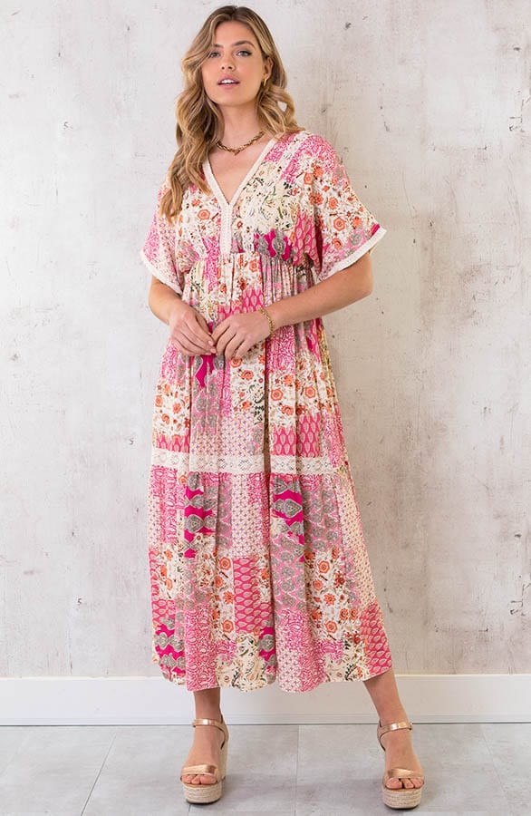Boho Print Jurk Maxi Fuchsia – shoparchief, foto 2