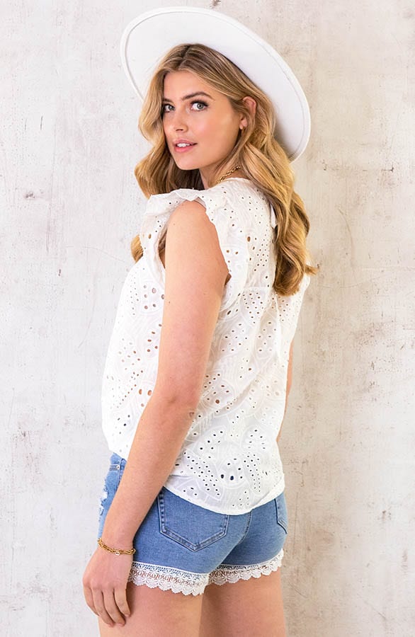 Broidery Ruffle Top Ecru – shoparchief, foto 4