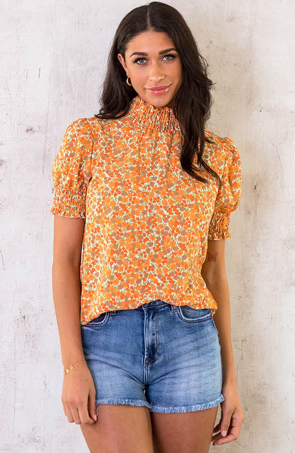 Col Top Bloemenprint Oranje – shoparchief, foto 2