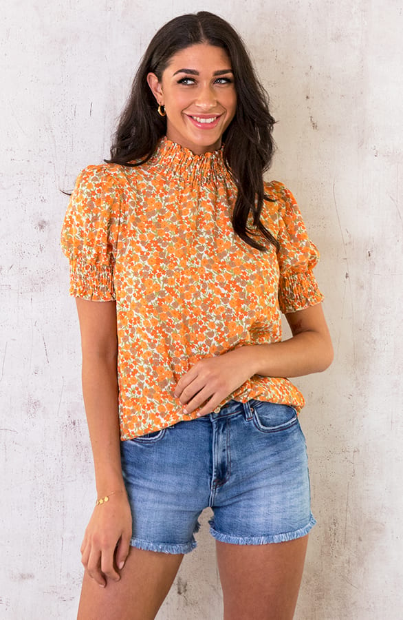 Col Top Bloemenprint Oranje – shoparchief, foto 3