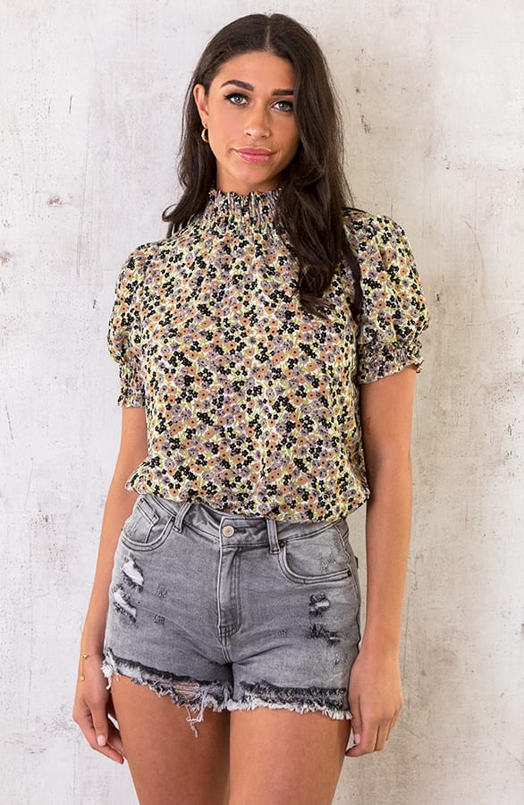 Col Top Bloemenprint Zwart – shoparchief, foto 1
