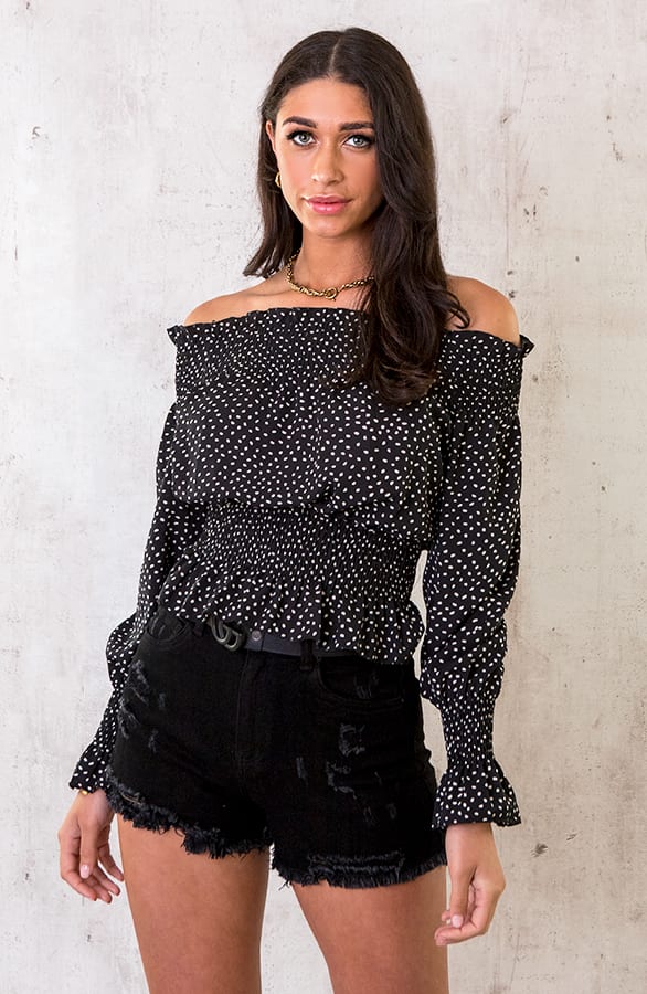 Cropped Off Shoulder Stippen Top – shoparchief, foto 4