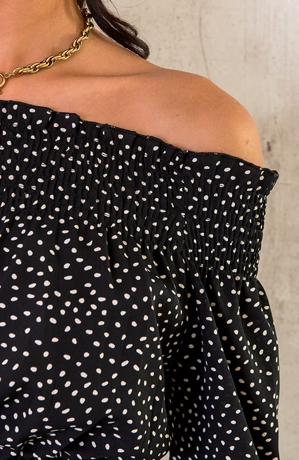 Cropped Off Shoulder Stippen Top – shoparchief, foto 8