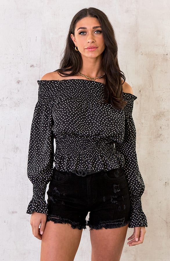 Cropped Off Shoulder Stippen Top – shoparchief, foto 3
