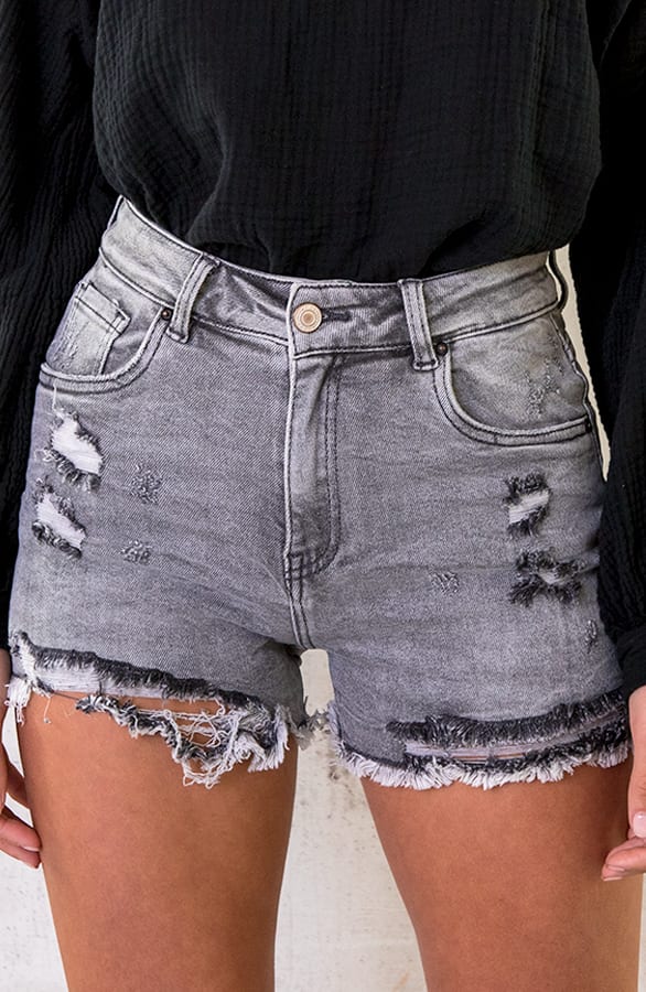 Denim Shorts Damaged Grijs – shoparchief, foto 1