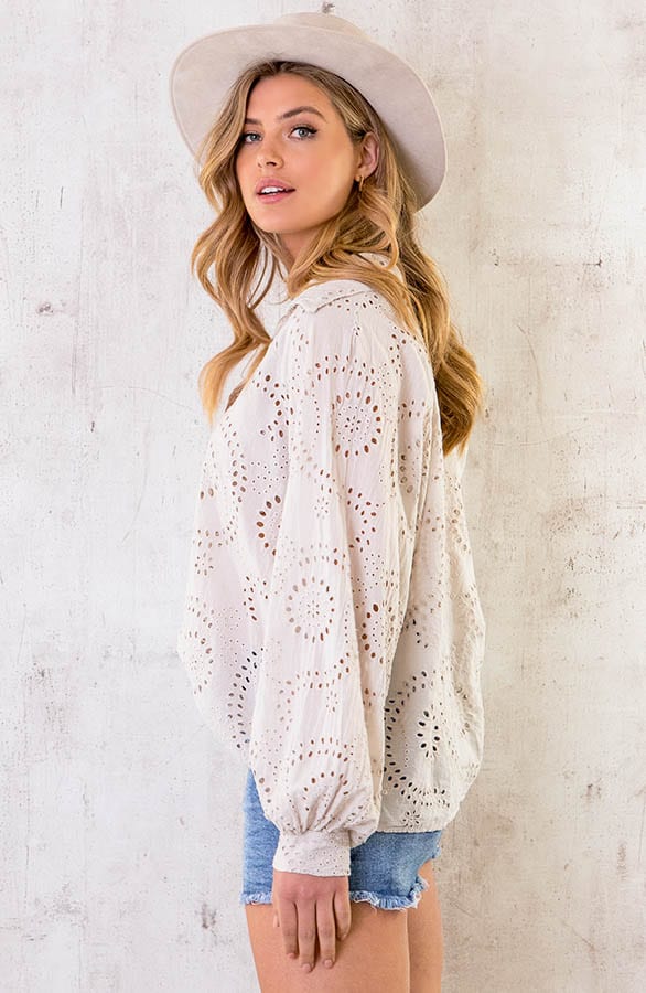 Katoenen Embroidery Oversized Blouse Beige – shoparchief, foto 3