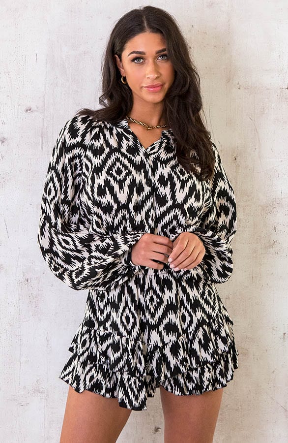 Oversized Blouse Print Zwart Wit – shoparchief, foto 2