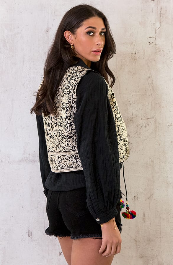 Geborduurde Gilet Zwart Beige – shoparchief, foto 5