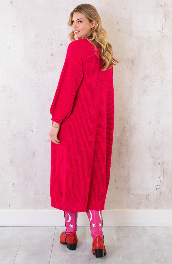 Gebreid Vest Lang Fuchsia – shoparchief, foto 1