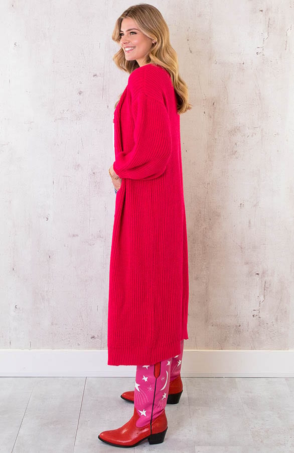 Gebreid Vest Lang Fuchsia – shoparchief, foto 4