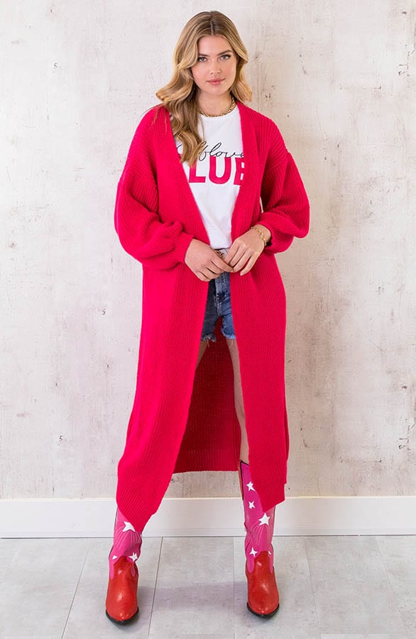 Gebreid Vest Lang Fuchsia – shoparchief, foto 3