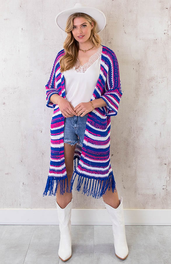 Gehaakt Fringe Vest Kobalt – shoparchief, foto 1