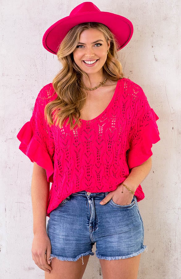Gehaakte Ruffle Top Fuchsia – shoparchief, foto 2