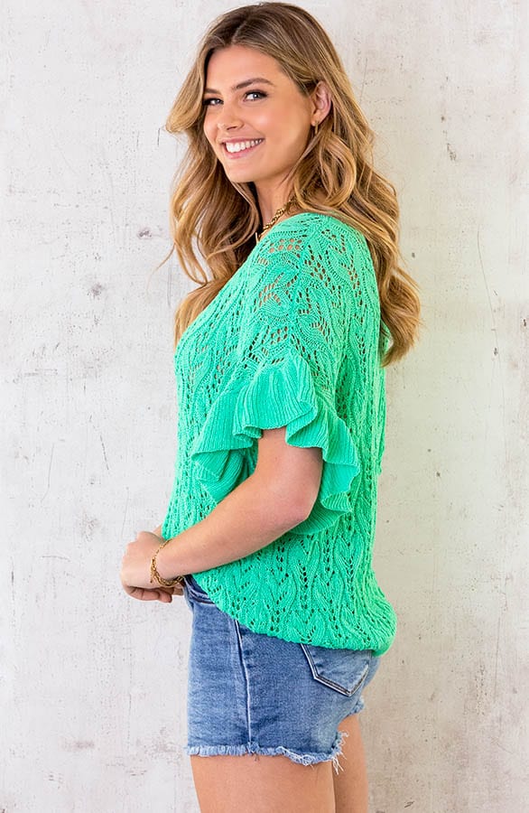 Gehaakte Ruffle Top Neon Lime – shoparchief, foto 2