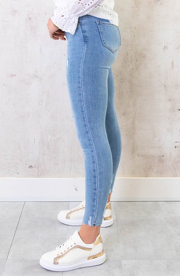 High Waist Skinny Jeans Damaged Light Blue – shoparchief, foto 2