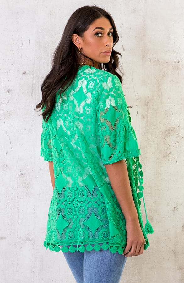 Kanten Kimono Kort Bright Green – shoparchief, foto 3