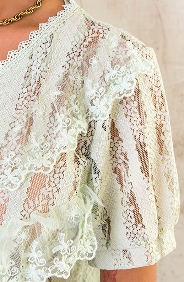 Kanten Ruffle Blouse Mint – shoparchief, foto 7