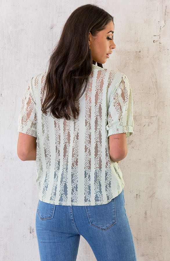 Kanten Ruffle Blouse Mint – shoparchief, foto 6