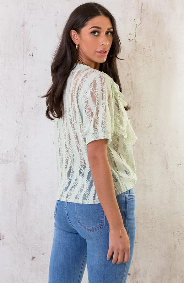 Kanten Ruffle Blouse Mint – shoparchief, foto 5