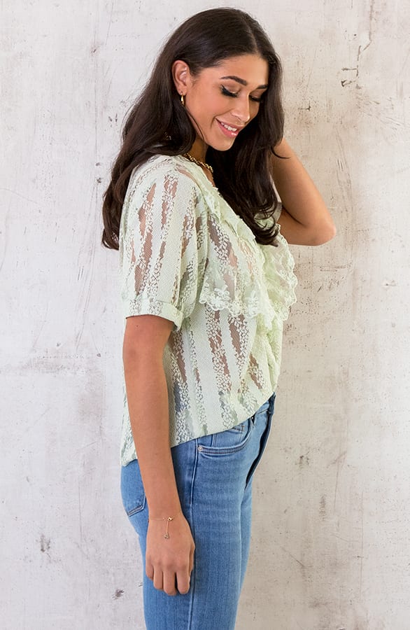 Kanten Ruffle Blouse Mint – shoparchief, foto 3