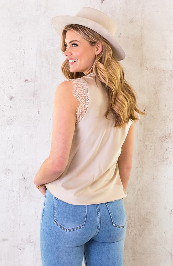 Kanten Silk Top Beige – shoparchief, foto 4