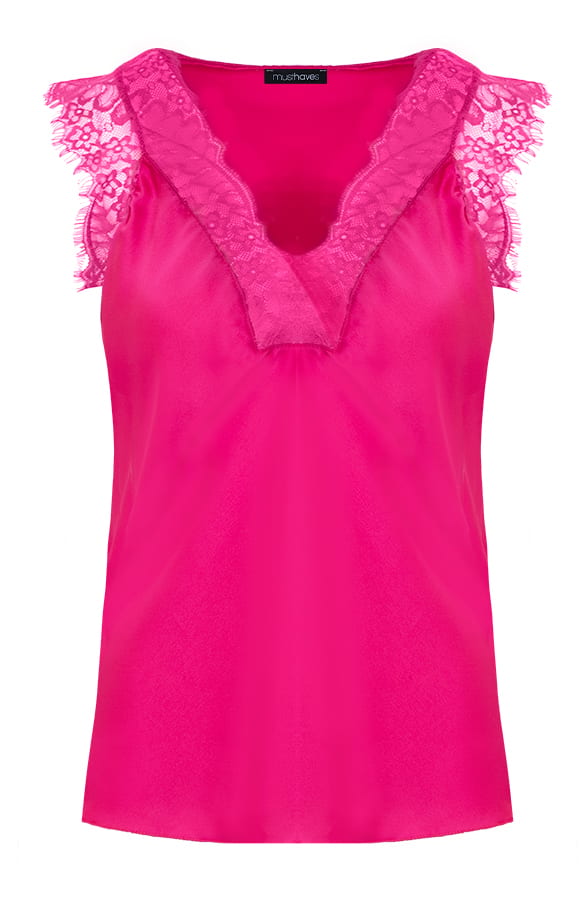Kanten Silk Top Fuchsia – shoparchief, foto 1