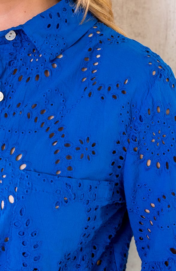 Katoenen Embroidery Knoop Blouse Kobalt – shoparchief, foto 7