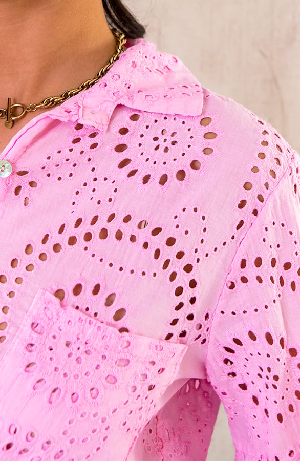 Katoenen Embroidery Knoop Blouse Roze – shoparchief, foto 6