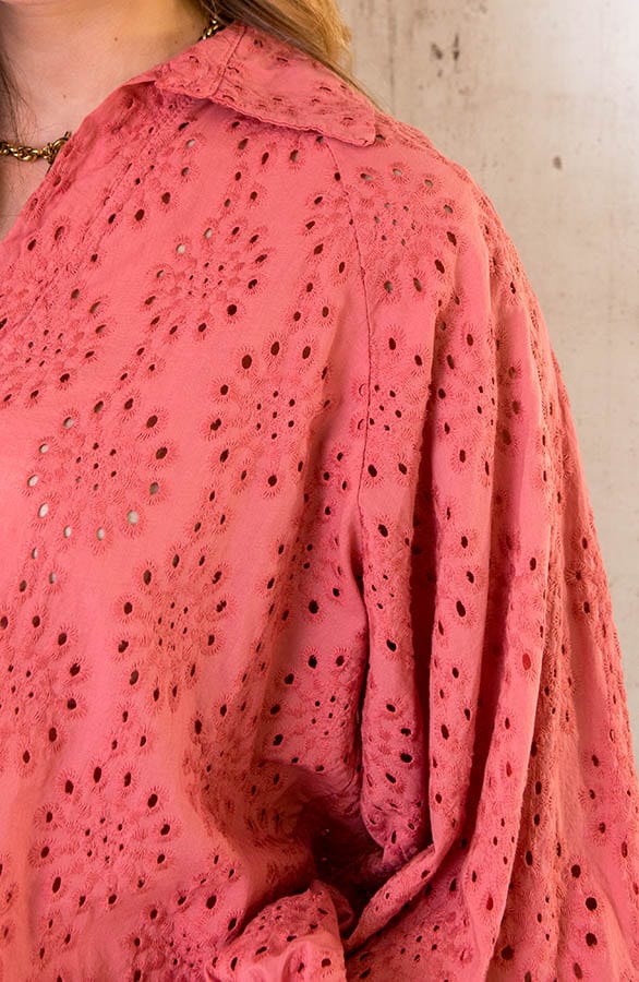 Katoenen Embroidery Oversized Blouse Dust Roze – shoparchief, foto 5