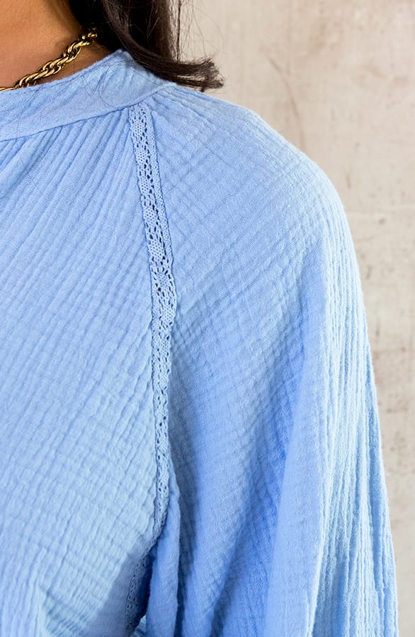 Knopen Blouse Mousseline Babyblauw – shoparchief, foto 5