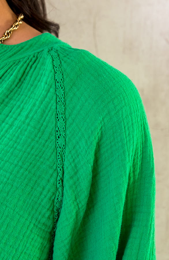 Knopen Blouse Mousseline Bright Green – shoparchief, foto 6