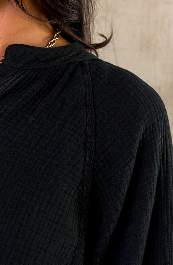 Knopen Blouse Mousseline Zwart – shoparchief, foto 7