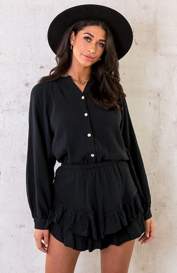 Knopen Blouse Mousseline Zwart – shoparchief, foto 1