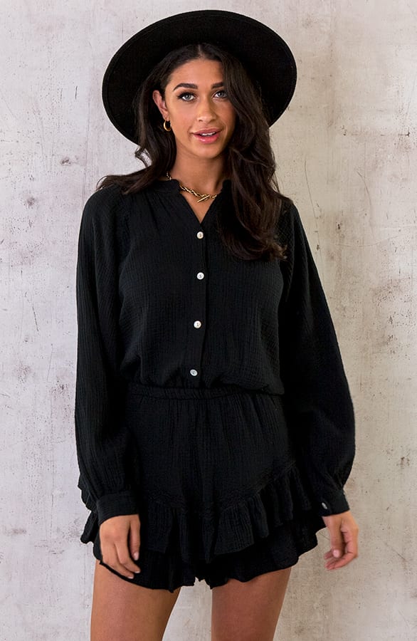 Knopen Blouse Mousseline Zwart – shoparchief, foto 2