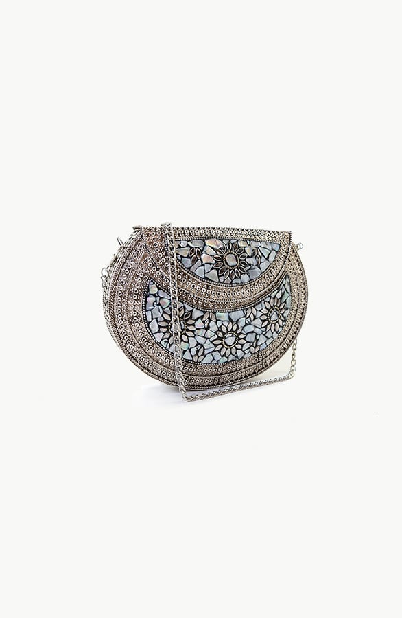 Luxury Metal Stone Clutch Zilver – shoparchief, foto 3