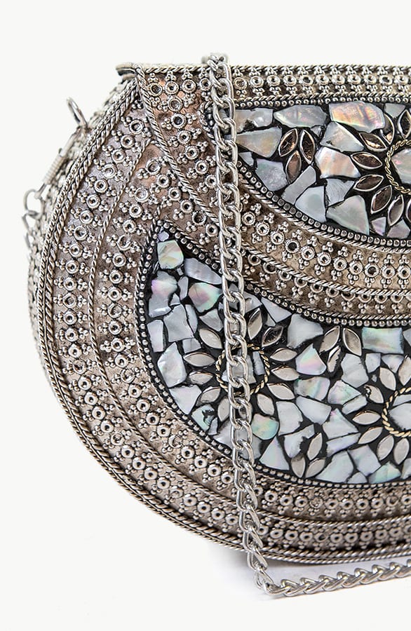 Luxury Metal Stone Clutch Zilver – shoparchief, foto 4
