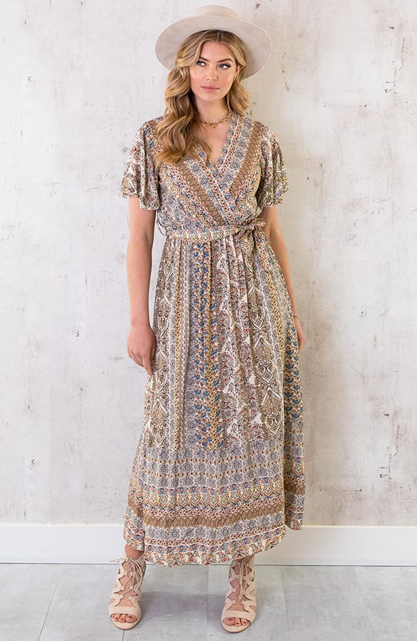 Maxi Print Jurk Toscane Beige – shoparchief, foto 1