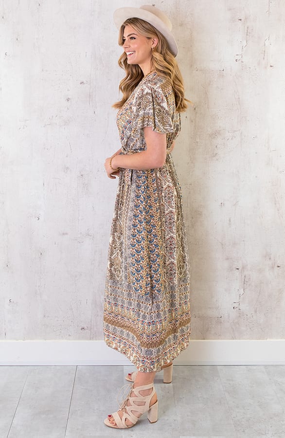Maxi Print Jurk Toscane Beige – shoparchief, foto 3