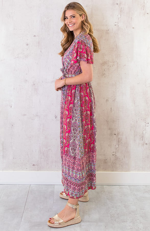 Maxi Print Jurk Toscane Fuchsia – shoparchief, foto 3