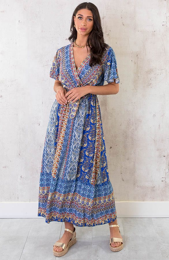 Maxi Print Jurk Toscane Kobalt – shoparchief, foto 1