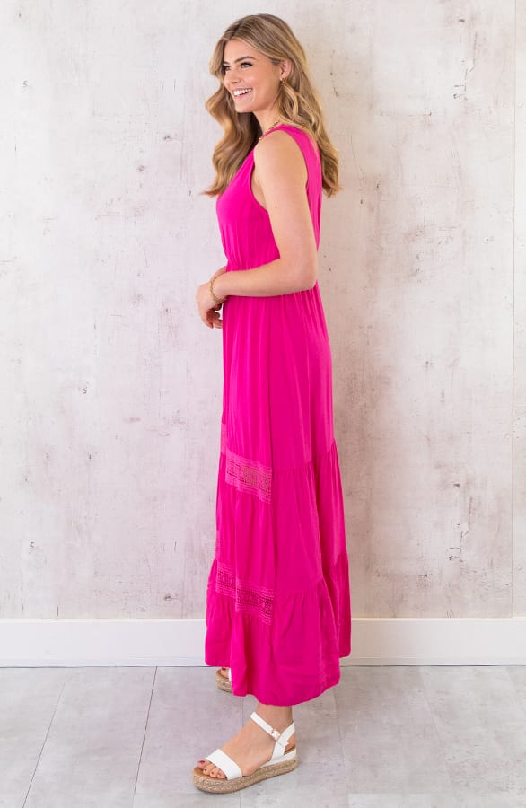 Maxi Jurk Kanten Rand Fuchsia – shoparchief, foto 4