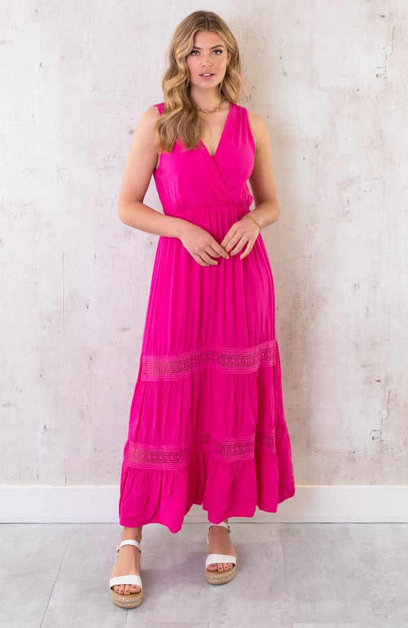 Maxi Jurk Kanten Rand Fuchsia – shoparchief, foto 2