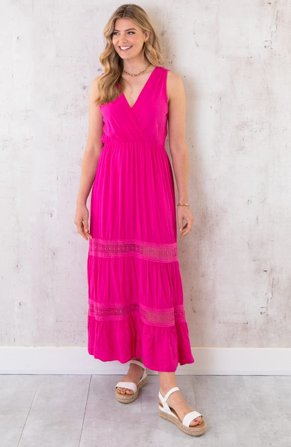 Maxi Jurk Kanten Rand Fuchsia – shoparchief, foto 3