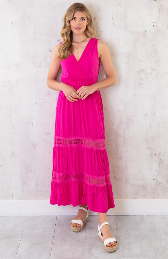 Maxi Jurk Kanten Rand Fuchsia – shoparchief, foto 1